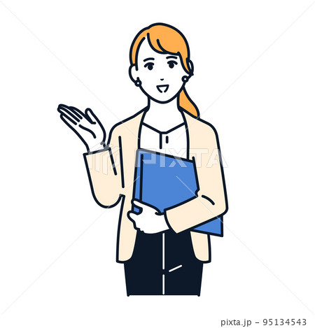 案内をするスーツの女性のベクターイラスト素材 95134543