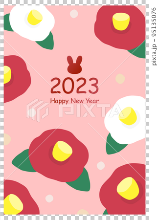New Year's card template with camellia pattern with pink background New Year's card template with camellia pattern with pink background 95135076