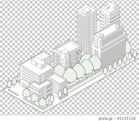 街並みの立体図. 都市の景観. 線画のイラスト. 95135110