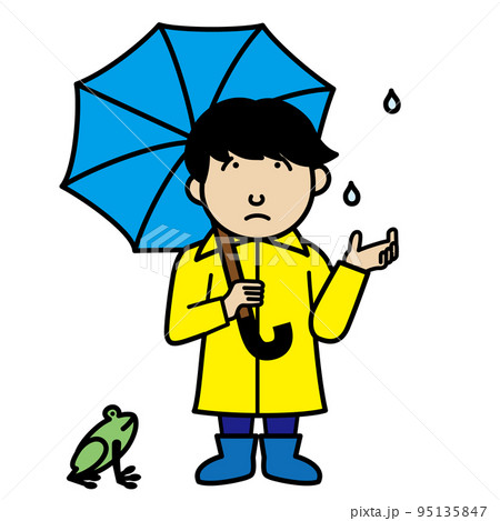 天気が悪くなり空を見上げ雨の心配をする男の子 95135847