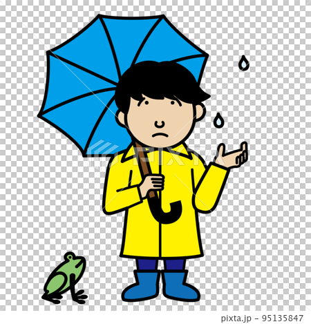 天気が悪くなり空を見上げ雨の心配をする男の子 95135847