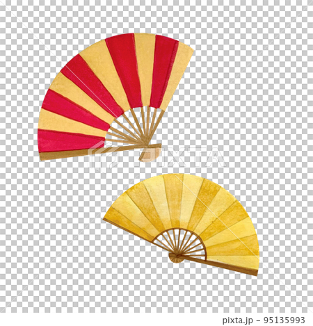 A single illustration of a fan drawn in watercolor A single illustration of a fan drawn in watercolor 95135993