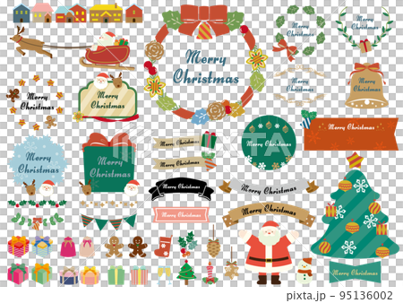 Christmas cute frame and illustration and ribbon set red ribbon 95136002
