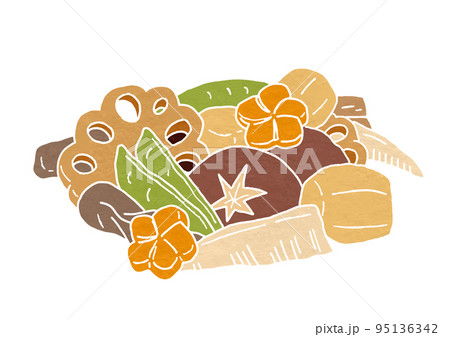 煮しめのイラスト(版画風) 煮しめのイラスト(版画風) 95136342