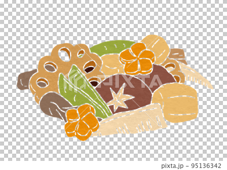 煮しめのイラスト(版画風) 煮しめのイラスト(版画風) 95136342