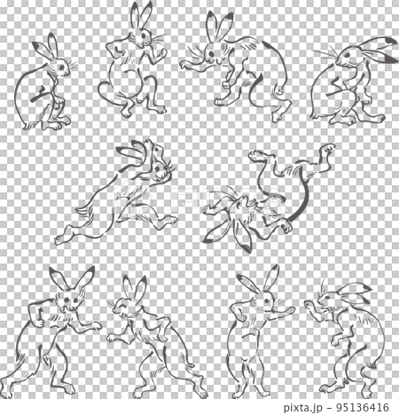 鳥獣戯画のウサギのイラストセット 95136416