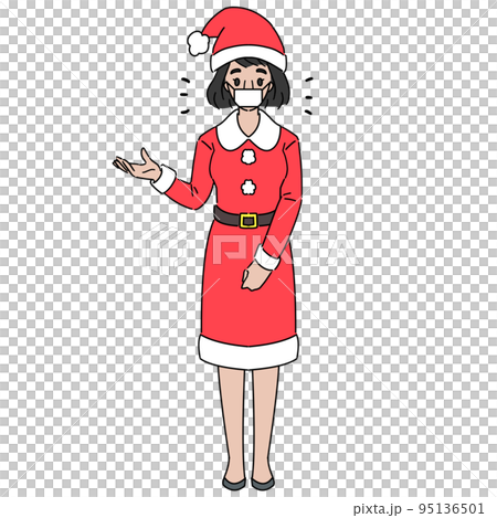 サンタコスチュームで案内をする女性 マスクあり サンタコスチュームで案内をする女性 マスクあり 95136501