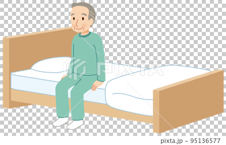 Elderly person sitting on bed Nursing care Edge sitting position Elderly person sitting on bed Nursing care Edge sitting position 95136577