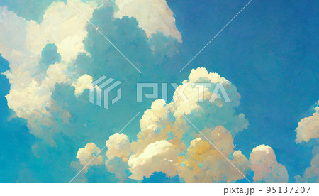 イラスト 絵画 雲 青空 空 夏のイラスト素材