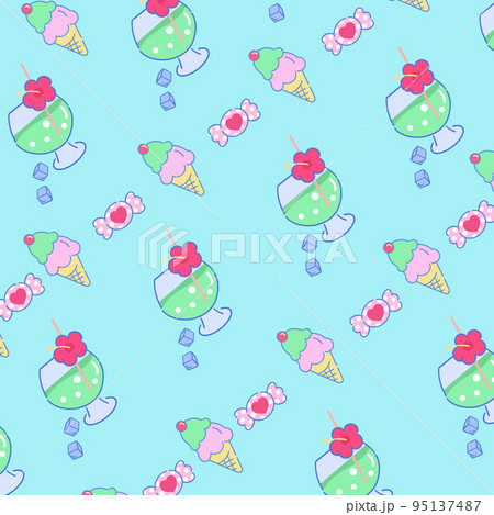 Girly anime design retro japanese city pop background pattern Ice cream soda and candy illustration 95137487