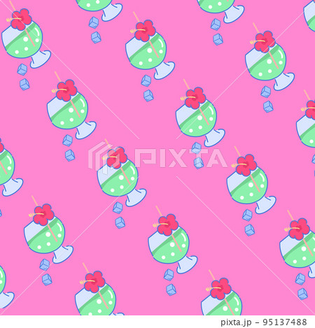 Girly anime design retro japanese city pop background pattern melon soda drink illustration 95137488