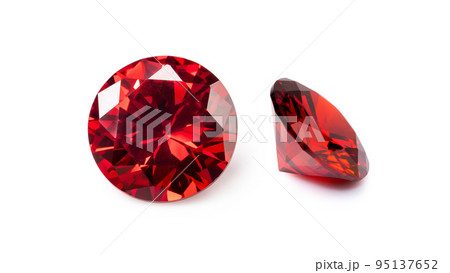 Red Ruby gemstone Round Cut isolate on white background, close up shot Red Ruby gemstone Round Cut isolate on white background, close up shot 95137652