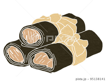 複数の昆布巻きのイラスト(版画風) 複数の昆布巻きのイラスト(版画風) 95138141