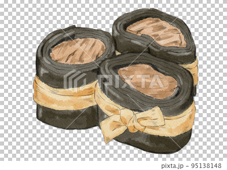 複数の短い昆布巻きのイラスト(水彩風) 複数の短い昆布巻きのイラスト(水彩風) 95138148
