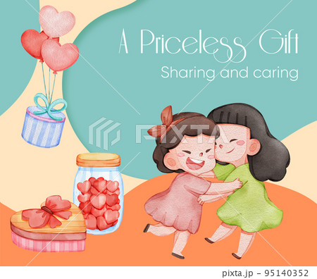Facebook post template with girl child hug with love concpet,watercolor style 95140352