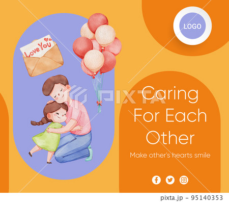 Facebook post template with girl child hug with love concpet,watercolor style 95140353