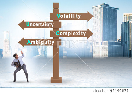 Businessman at the crossroads at VUCA concept 95140677