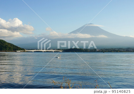 湖越しに眺める美しい秋晴れの富士山 95140825