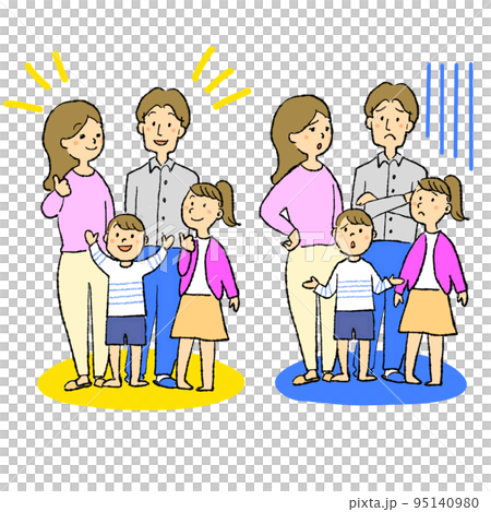Illustration material for a family of four with a troubled expression and a smile Colorful full body image Illustration material for a family of four with a troubled expression and a smile Colorful full body image 95140980