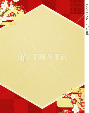 市松模様の背景と梅の花 95141223