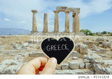 Greece in a sign in the ruins of Ancient Corinth Greece in a sign in the ruins of Ancient Corinth 95141828