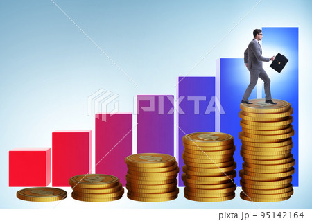 Businessman in the growth concept with coins chart 95142164