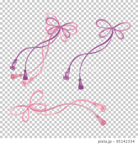 水彩で描いた組紐の華やかなリボンのイラスト 95142334