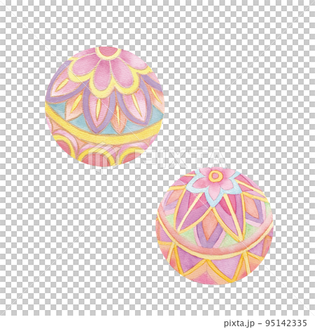 水彩で描いた和柄の鞠のイラスト 95142335