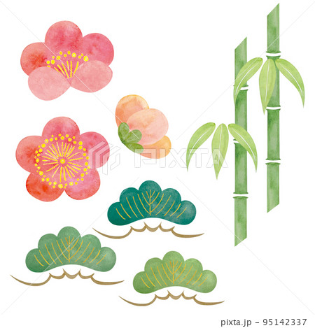華やかな松竹梅のイラスト素材 95142337