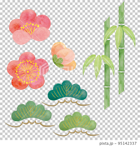 華やかな松竹梅のイラスト素材 95142337
