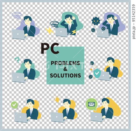 A set of men using a computer / Trouble / Solving / PC / Internet / 95142359
