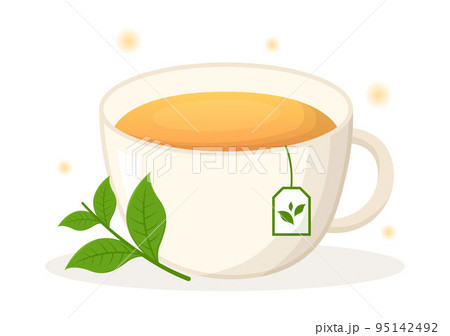 Herbal Tea with Chamomile Leaves of Health Drink Green to Increase Endurance in Template Hand Drawn Cartoon Flat Background Illustration 95142492