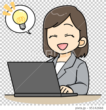 パソコンを前にひらめいたビジネスウーマン 95142666
