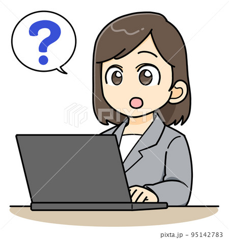 パソコンを前に疑問に思うビジネスウーマン 95142783