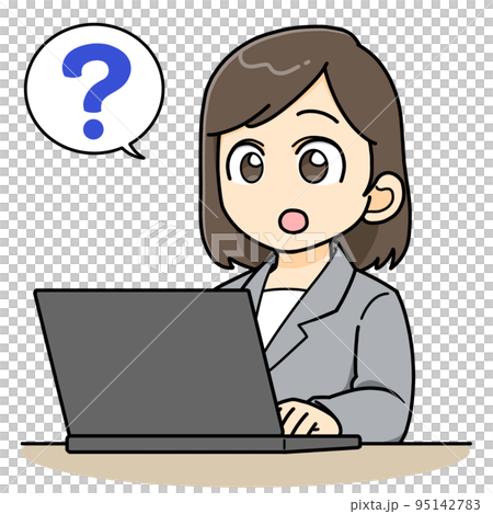 パソコンを前に疑問に思うビジネスウーマン 95142783