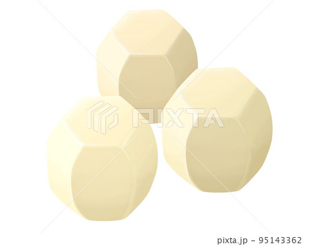 六方むきしたサトイモの白背景のリアルなテイストの手描きイラスト 六方むきしたサトイモの白背景のリアルなテイストの手描きイラスト 95143362