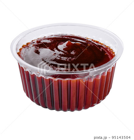 plastic dish of barbecue sauce on white background plastic dish of barbecue sauce on white background 95143504