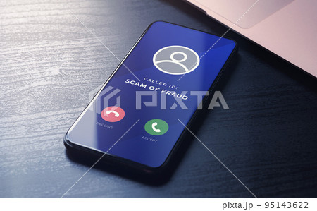 Scam phone call from unknown number. Anti-scam fishing app - block scam and unwanted calls concept Scam phone call from unknown number. Anti-scam fishing app - block scam and unwanted calls concept 95143622