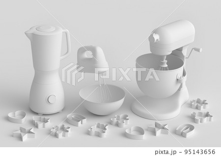 Mixer and hand mixer with kitchen utensil for preparation of dough on monochrome Mixer and hand mixer with kitchen utensil for preparation of dough on monochrome 95143656