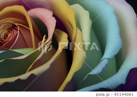 Rainbow rose flower against a black background. 95144061