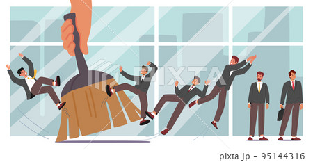 Downsnizing, Layoffs Concept. Huge Boss Hand Brushing Team of Business People. Personnel Reduction, Dismissal Metaphor 95144316