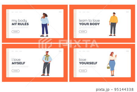 Diverse Plus Size Modern Men and Women Landing Page Template Set. Body Positive Happy People In Trendy Outfits Diverse Plus Size Modern Men and Women Landing Page Template Set. Body Positive Happy People In Trendy Outfits 95144338