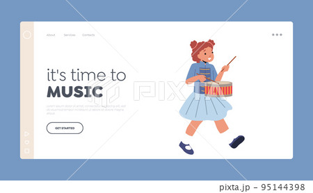 School Orchestra Landing Page Template. Victory Parade Celebration, Musician Girl Character Walking with March 95144398