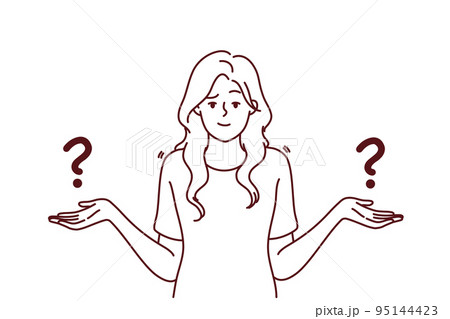 Confused woman feel frustrated making choice Confused woman feel frustrated making choice 95144423