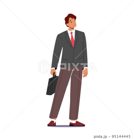Smiling Confident Businessman, Male Character Wear Formal Suit with Briefcase in Hand Isolated on White Background 95144445