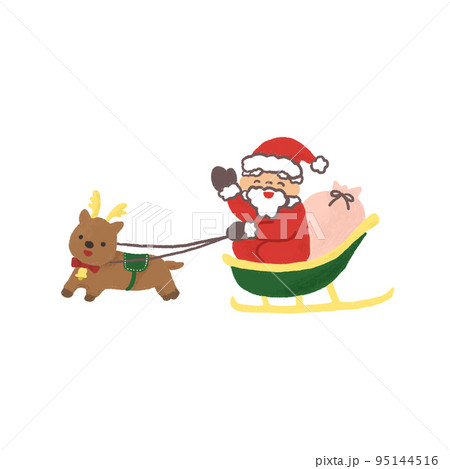 ソリを引くトナカイとソリに乗るサンタクロース 手描き ソリを引くトナカイとソリに乗るサンタクロース 手描き 95144516