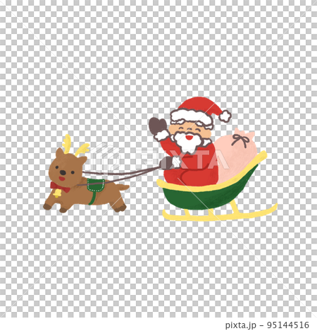 ソリを引くトナカイとソリに乗るサンタクロース 手描き ソリを引くトナカイとソリに乗るサンタクロース 手描き 95144516