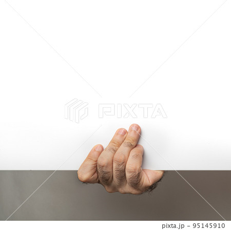 Male Hand Holding Empty White Background with Copy Space Male Hand Holding Empty White Background with Copy Space 95145910