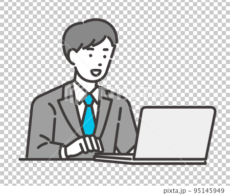 Vector illustration material of a businessman operating a personal computer with DX promotion / Company / IT / Suit / Efficiency Vector illustration material of a businessman operating a personal computer with DX promotion / Company / IT / Suit / Efficiency 95145949