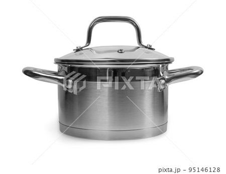 New Cooking Pot Isolated, Metal Saucepan with Glass Lid New Cooking Pot Isolated, Metal Saucepan with Glass Lid 95146128